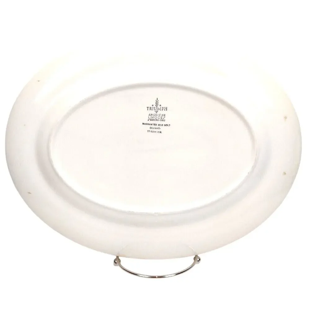 Vintage American Limoges Delight Oval Dinner Platter 22K Gold On Rim - 13.5x10